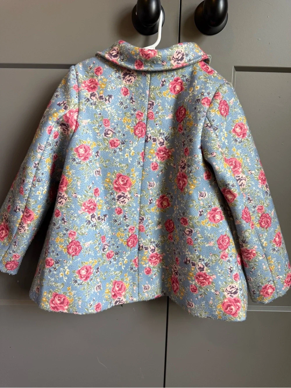 SweetHoney Girls Dusty Blue Rose Floral Peacoat Coat Size 6Y